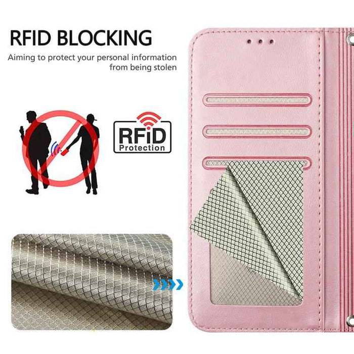 For iPhone 16e Litter Panda Embossing RFID Leather Phone Case with Lanyard(Pink)