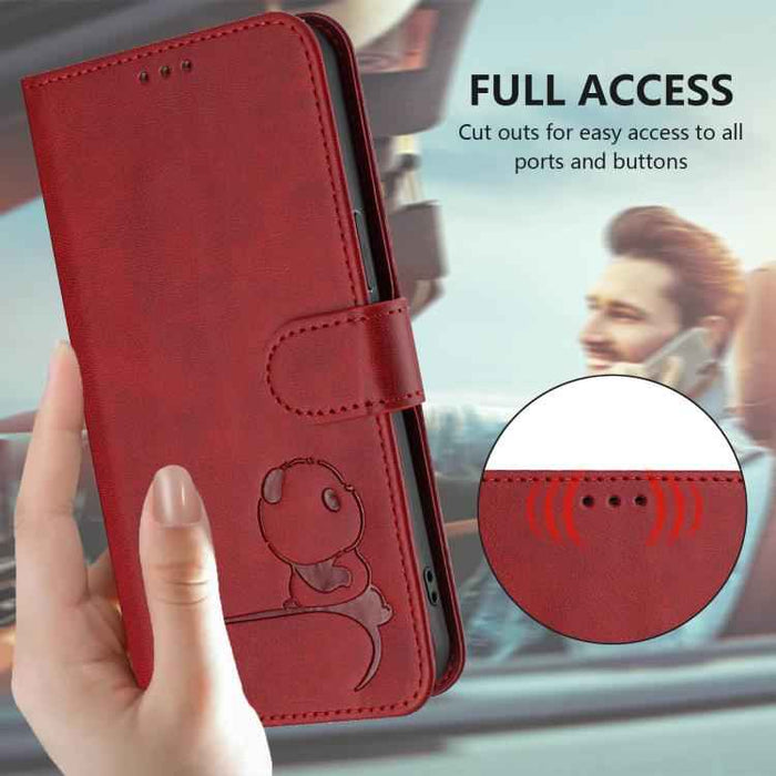 For iPhone 16e Litter Panda Embossing RFID Leather Phone Case with Lanyard(Wine Red)