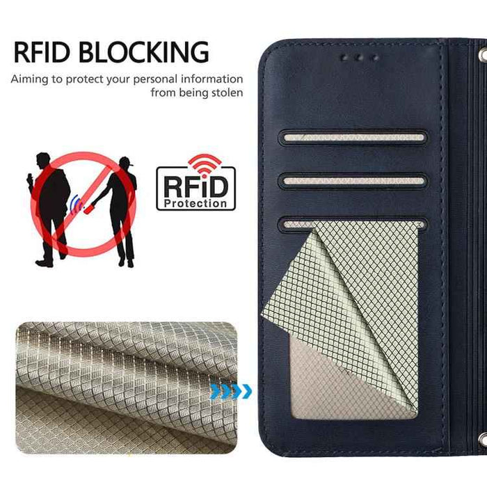 For iPhone 16e Litter Panda Embossing RFID Leather Phone Case with Lanyard(Blue)