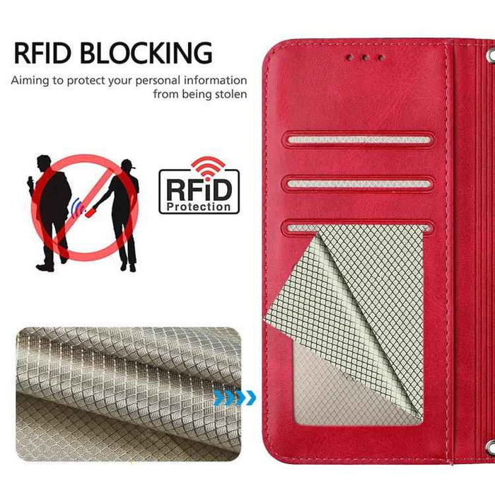 For iPhone 16e Litter Panda Embossing RFID Leather Phone Case with Lanyard(Rose Red)