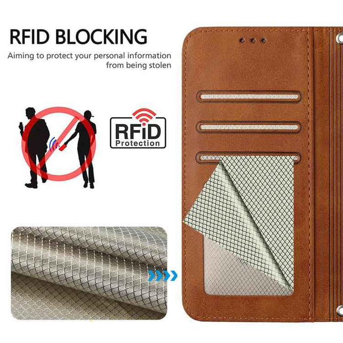 For iPhone 16e Litter Panda Embossing RFID Leather Phone Case with Lanyard(Brown)