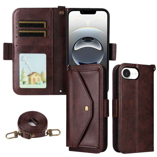 For iPhone 16e Multi-card Slots Crossbody Cowhide Leather Phone Case(Brown)