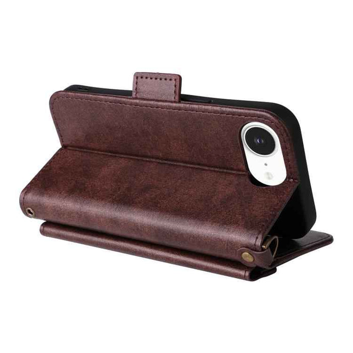 For iPhone 16e Multi-card Slots Crossbody Cowhide Leather Phone Case(Brown)