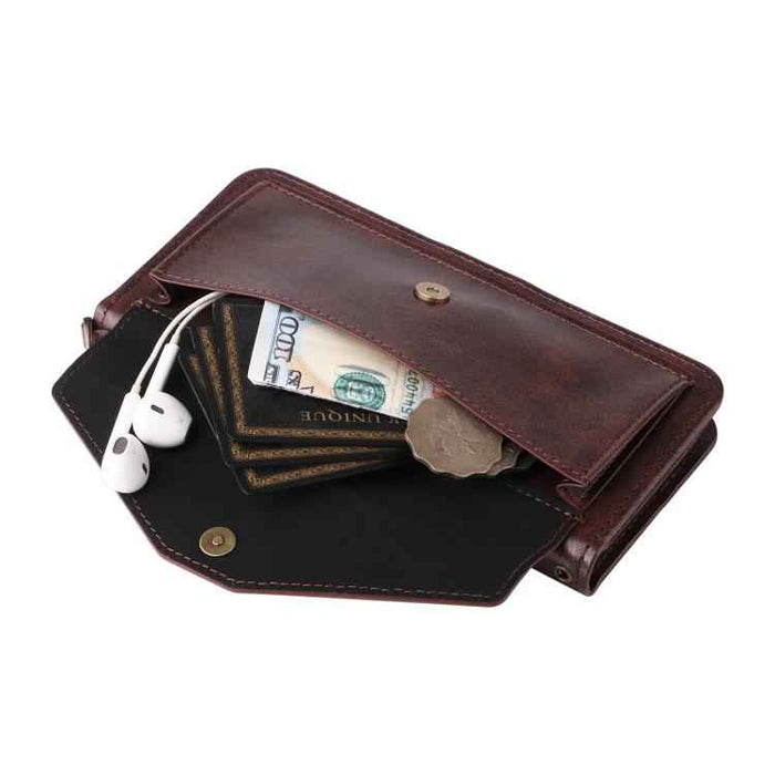 For iPhone 16e Multi-card Slots Crossbody Cowhide Leather Phone Case(Brown)