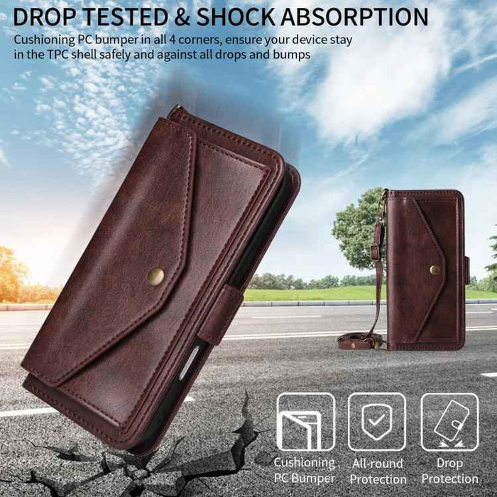 For iPhone 16e Multi-card Slots Crossbody Cowhide Leather Phone Case(Brown)