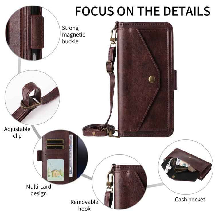 For iPhone 16e Multi-card Slots Crossbody Cowhide Leather Phone Case(Brown)