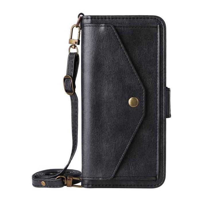 For iPhone 16e Multi-card Slots Crossbody Cowhide Leather Phone Case(Black)