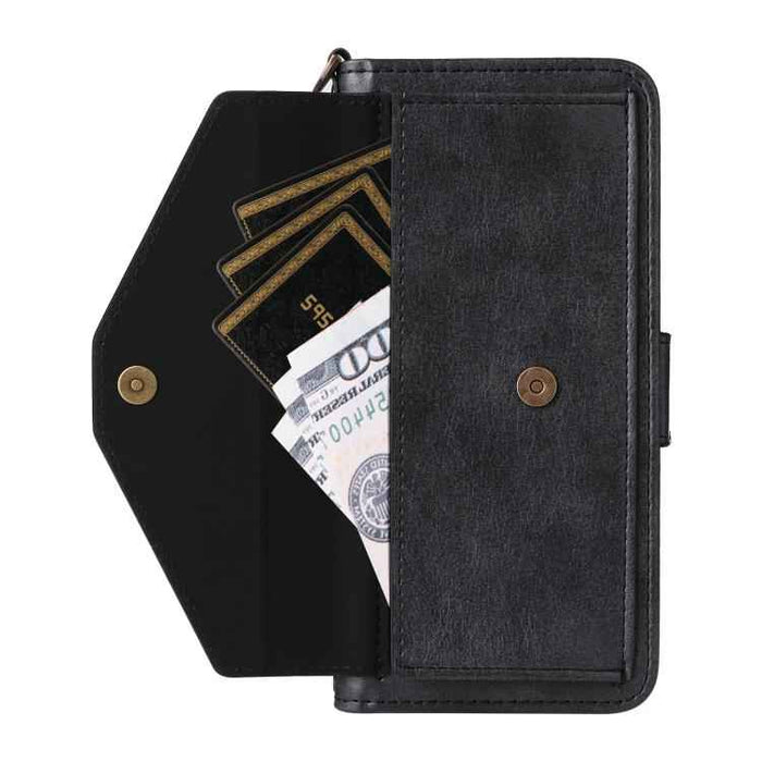 For iPhone 16e Multi-card Slots Crossbody Cowhide Leather Phone Case(Black)