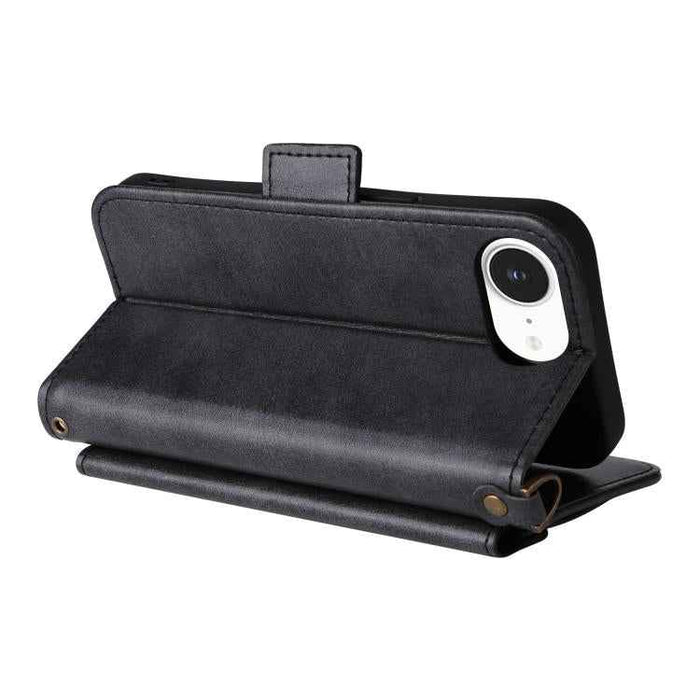 For iPhone 16e Multi-card Slots Crossbody Cowhide Leather Phone Case(Black)