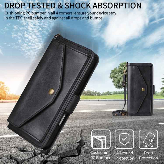 For iPhone 16e Multi-card Slots Crossbody Cowhide Leather Phone Case(Black)