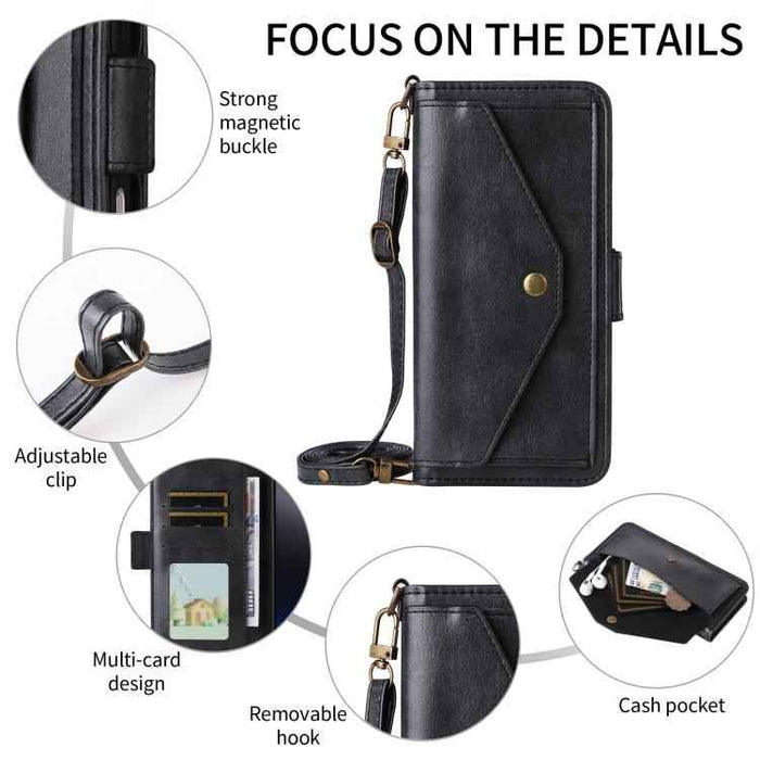 For iPhone 16e Multi-card Slots Crossbody Cowhide Leather Phone Case(Black)