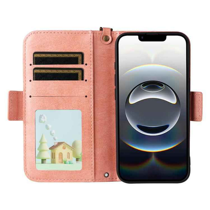 For iPhone 16e Multi-card Slots Crossbody Cowhide Leather Phone Case(Pink)