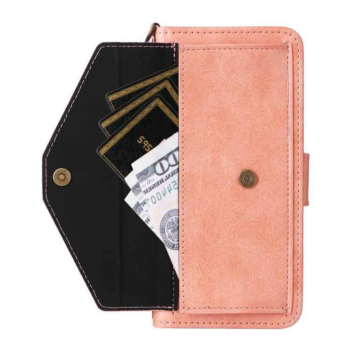 For iPhone 16e Multi-card Slots Crossbody Cowhide Leather Phone Case(Pink)