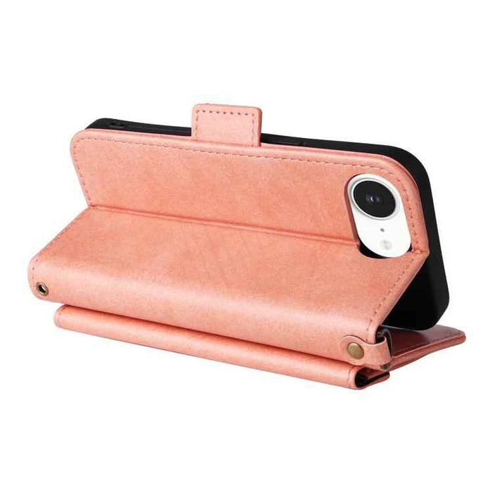For iPhone 16e Multi-card Slots Crossbody Cowhide Leather Phone Case(Pink)