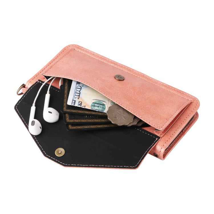For iPhone 16e Multi-card Slots Crossbody Cowhide Leather Phone Case(Pink)