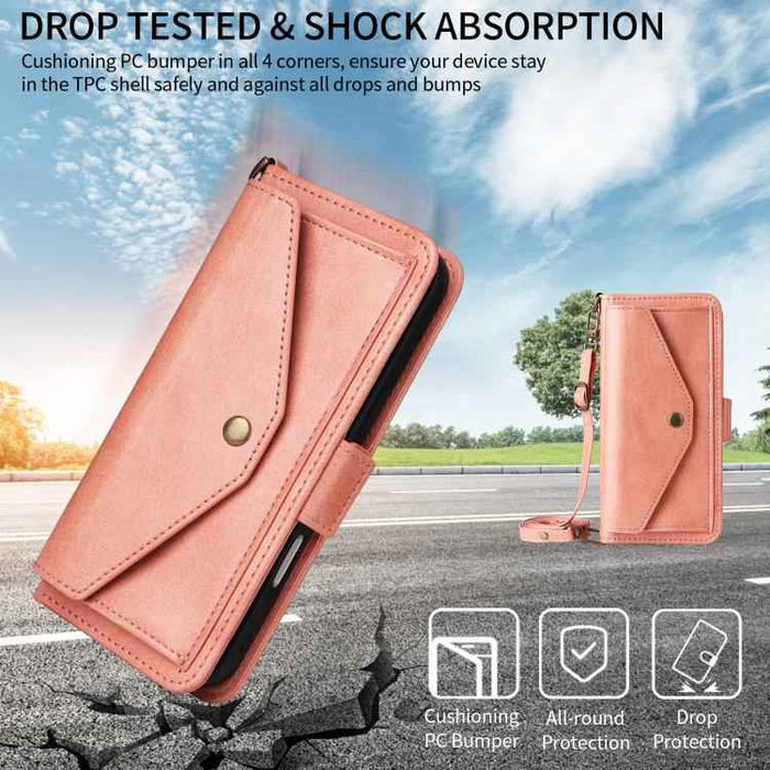 For iPhone 16e Multi-card Slots Crossbody Cowhide Leather Phone Case(Pink)