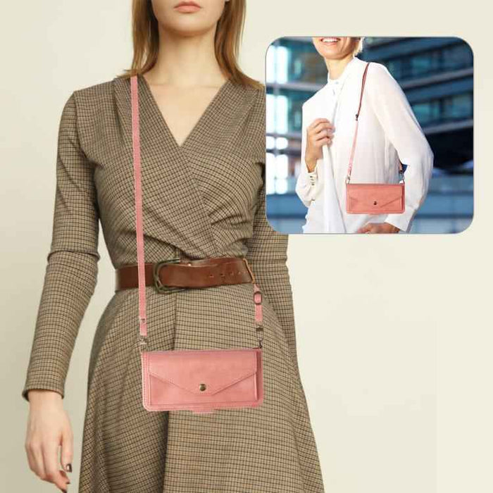For iPhone 16e Multi-card Slots Crossbody Cowhide Leather Phone Case(Pink)