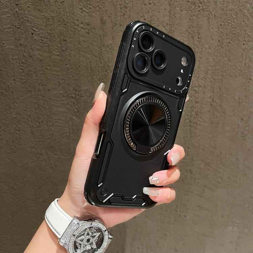 For iPhone 17 Pro Max Three-core Mecha 360 Degree Rotation Magnetic Holder Phone Case(Black)