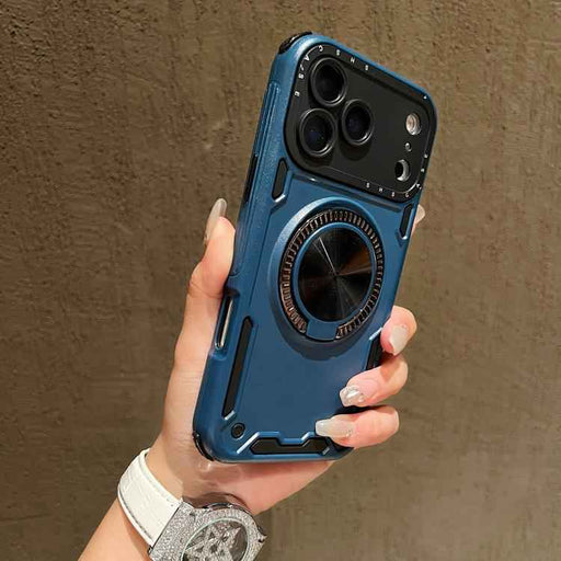 For iPhone 17 Pro Max Three-core Mecha 360 Degree Rotation Magnetic Holder Phone Case(Royal Blue)