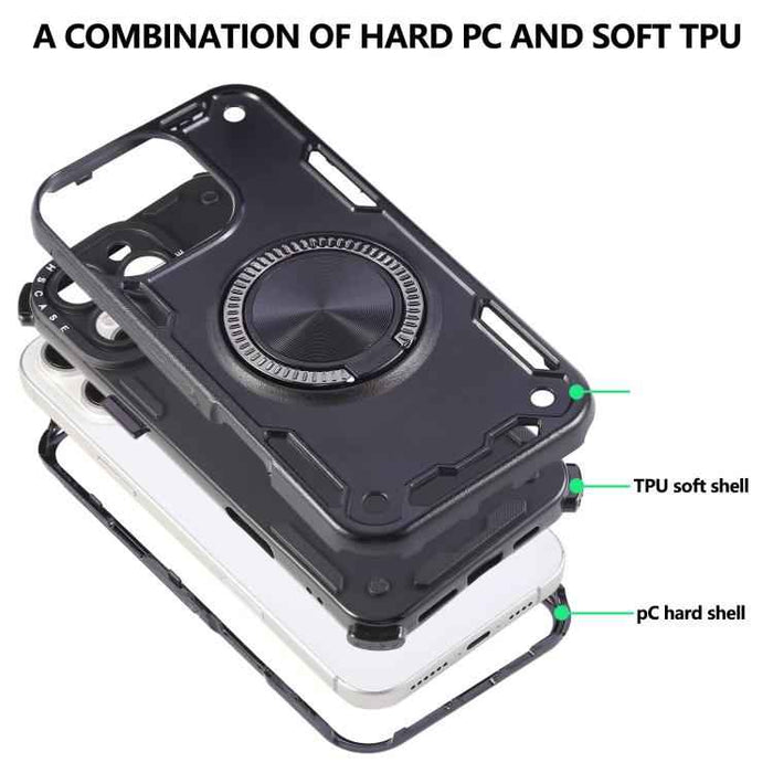 For iPhone 17 Pro Max Three-core Mecha 360 Degree Rotation Magnetic Holder Phone Case(Army Green)