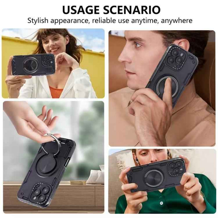 For iPhone 17 Pro Max Three-core Mecha 360 Degree Rotation Magnetic Holder Phone Case(Army Green)