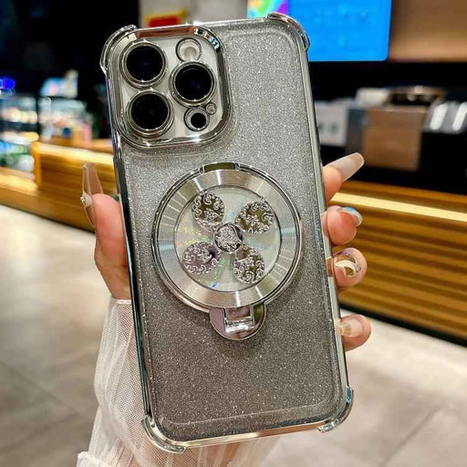 For iPhone 16 Pro Gradient Glitter Spinning Top Holder Phone Case(Silver)