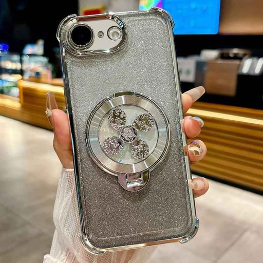 For iPhone 16e Gradient Glitter Spinning Top Holder Phone Case(Silver)