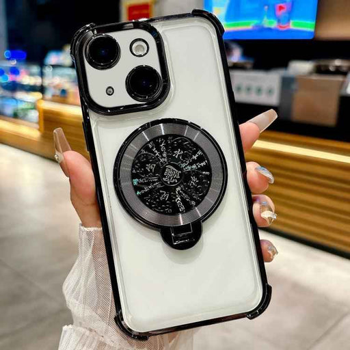 For iPhone 15 Spinning Top Holder Phone Case(Black)
