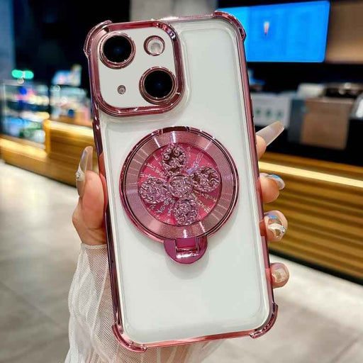 For iPhone 15 Spinning Top Holder Phone Case(Pink)