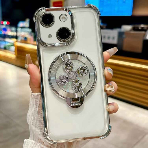 For iPhone 15 Spinning Top Holder Phone Case(Silver)