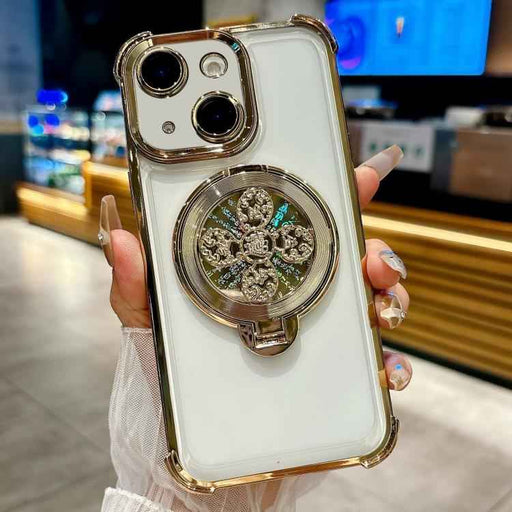 For iPhone 15 Spinning Top Holder Phone Case(Gold)