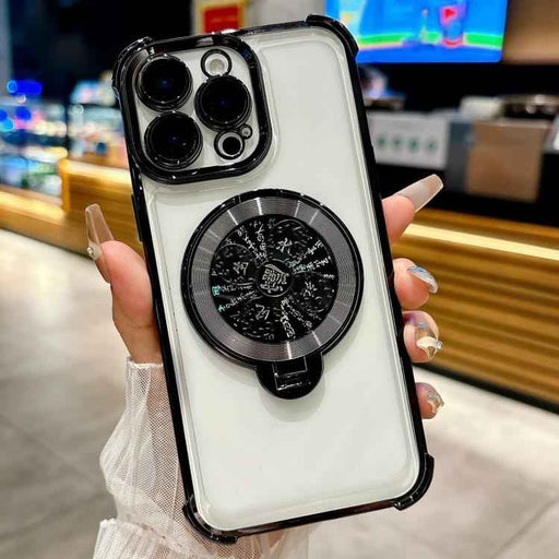 For iPhone 16 Pro Spinning Top Holder Phone Case(Black)