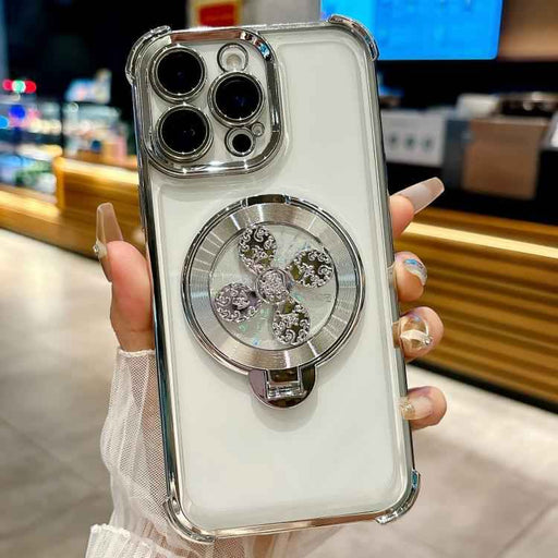 For iPhone 16 Pro Spinning Top Holder Phone Case(Silver)