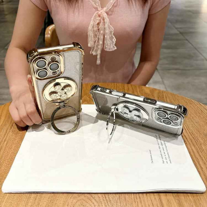 For iPhone 15 Spinning Top Holder Phone Case(Silver)