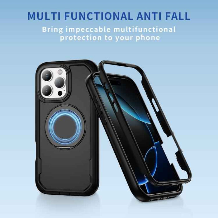 For iPhone 16 Pro Defend Rugged Gear Holder MagSafe Phone Case(Black)