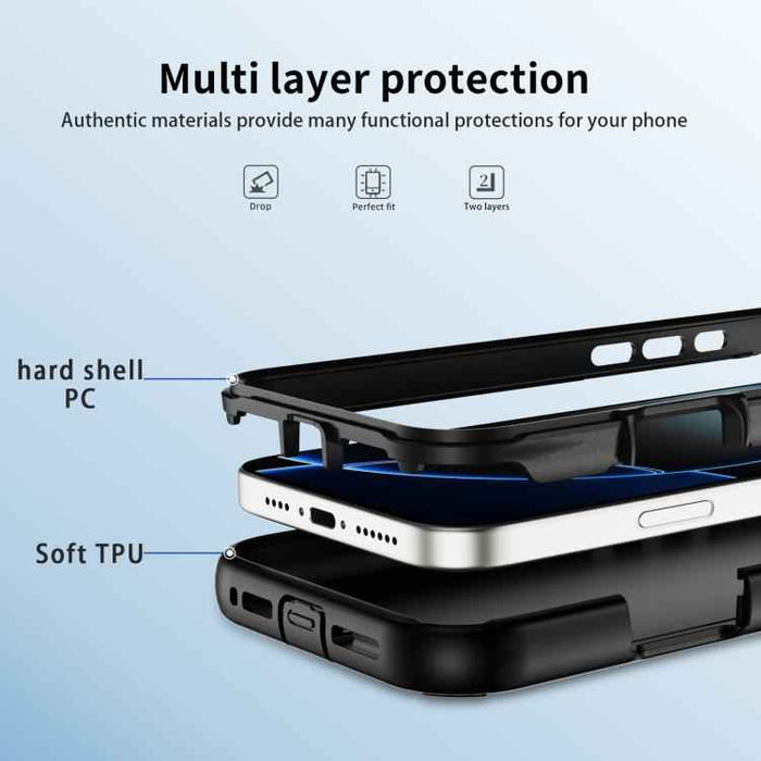 For iPhone 16 Pro Defend Rugged Gear Holder MagSafe Phone Case(Black)