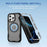 For iPhone 16 Pro Defend Rugged Gear Holder MagSafe Phone Case(Black + Transparent Grey)