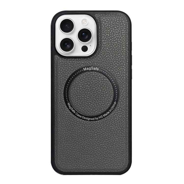 For iPhone 16 Pro Litchi Texture PU MagSafe Back Cover Phone Case(Grey)