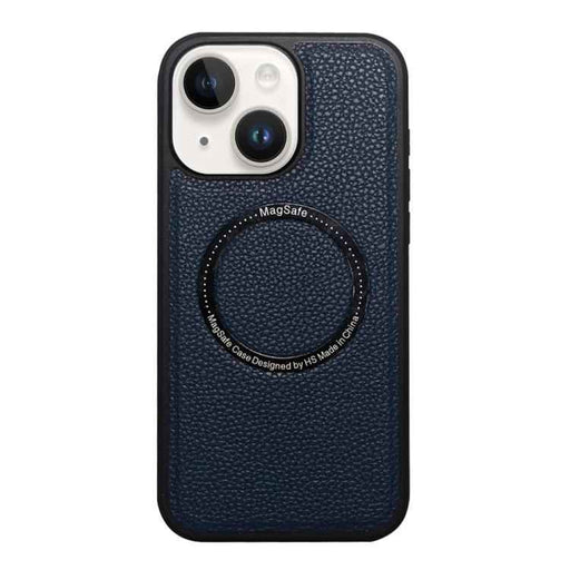 For iPhone 15 Litchi Texture PU MagSafe Back Cover Phone Case(Blue)