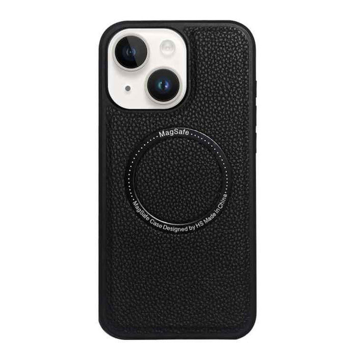 For iPhone 15 Litchi Texture PU MagSafe Back Cover Phone Case(Black)