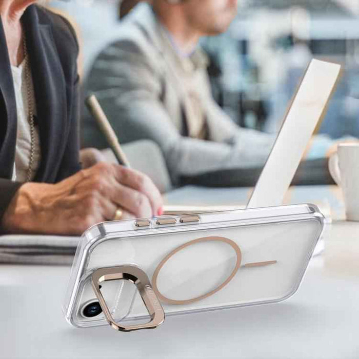 For iPhone 16e Bright Color Clear MagSafe Lens Frame Holder Phone Case(Orange)