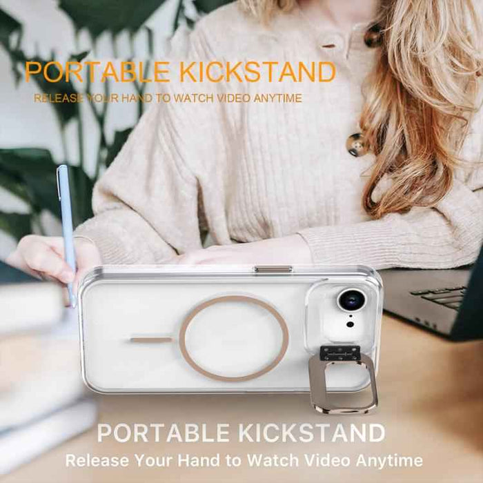 For iPhone 16e Bright Color Clear MagSafe Lens Frame Holder Phone Case(White)
