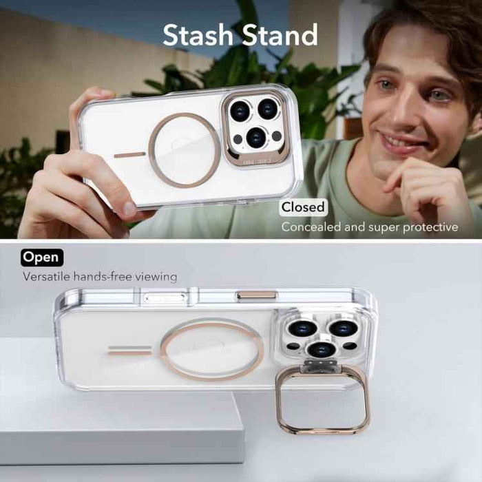 For iPhone 16 Pro Bright Color Clear MagSafe Lens Frame Holder Phone Case(Blue)