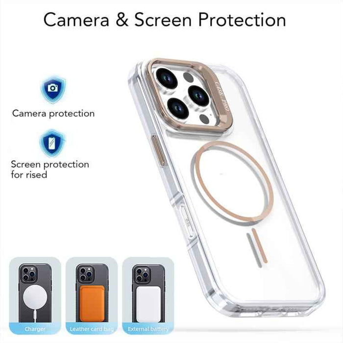 For iPhone 16 Pro Bright Color Clear MagSafe Lens Frame Holder Phone Case(Black)