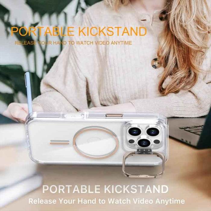 For iPhone 16 Pro Bright Color Clear MagSafe Lens Frame Holder Phone Case(White)