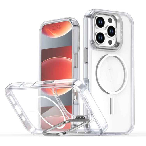For iPhone 16 Pro Bright Color Clear MagSafe Lens Frame Holder Phone Case(White)