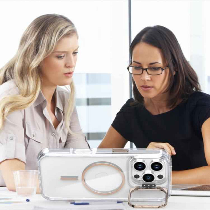 For iPhone 16 Pro Bright Color Clear MagSafe Lens Frame Holder Phone Case(White)