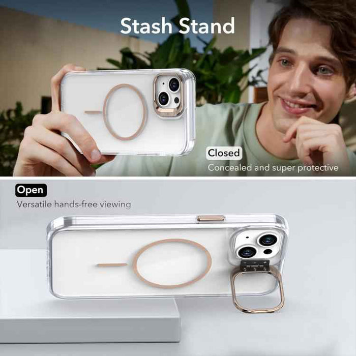 For iPhone 15 Bright Color Clear MagSafe Lens Frame Holder Phone Case(Orange)