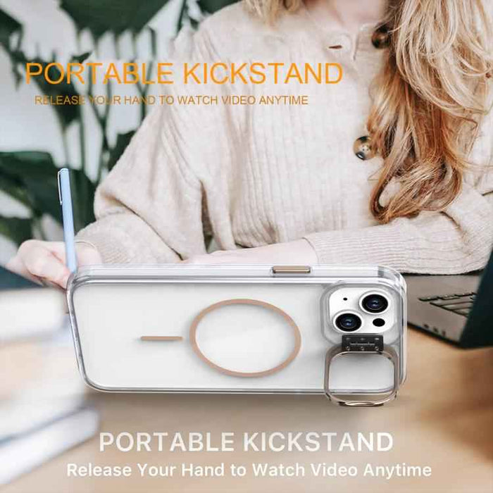 For iPhone 15 Bright Color Clear MagSafe Lens Frame Holder Phone Case(Orange)