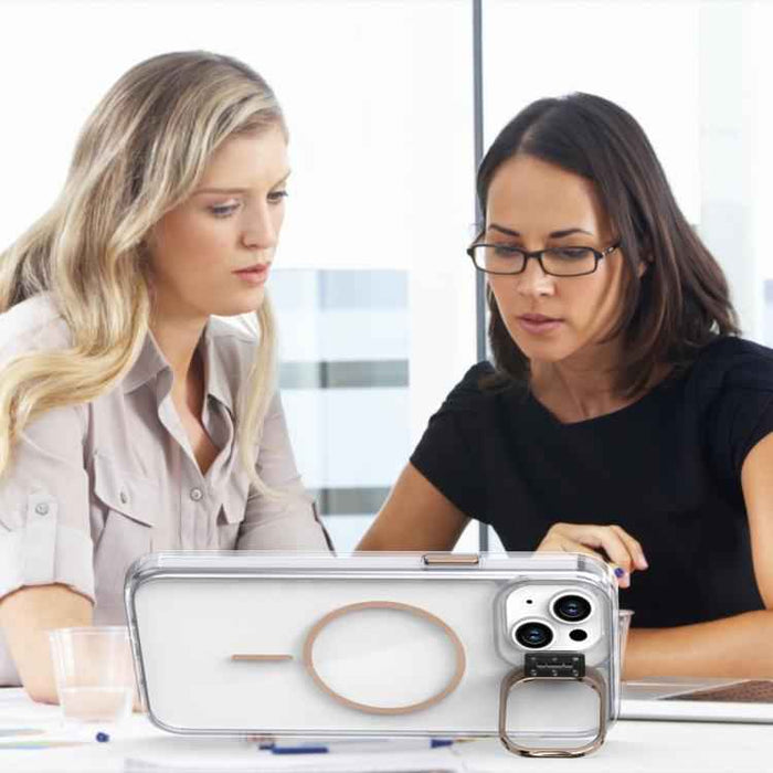 For iPhone 15 Bright Color Clear MagSafe Lens Frame Holder Phone Case(Orange)